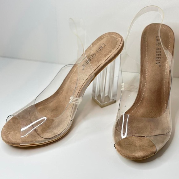 Cape Robbin, clear slingback, peep toe clear heeled sandal. Size 7. - Picture 2 of 3